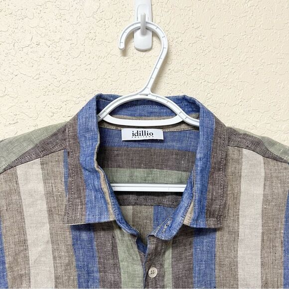 Idillio Positano 100% Linen Mens Long Sleeve Stripe Shirt Size XXL Made in Italy - Picture 3 of 7